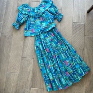 Vintage Two Piece Maxi Skirt Set with Top ResortWear Beach Dress Size Small v